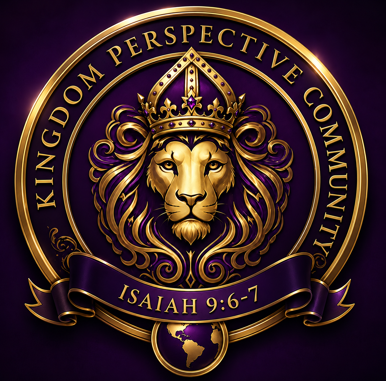 Kingdom Perspective Community crowned lion logo, Isaiah 9:6–7